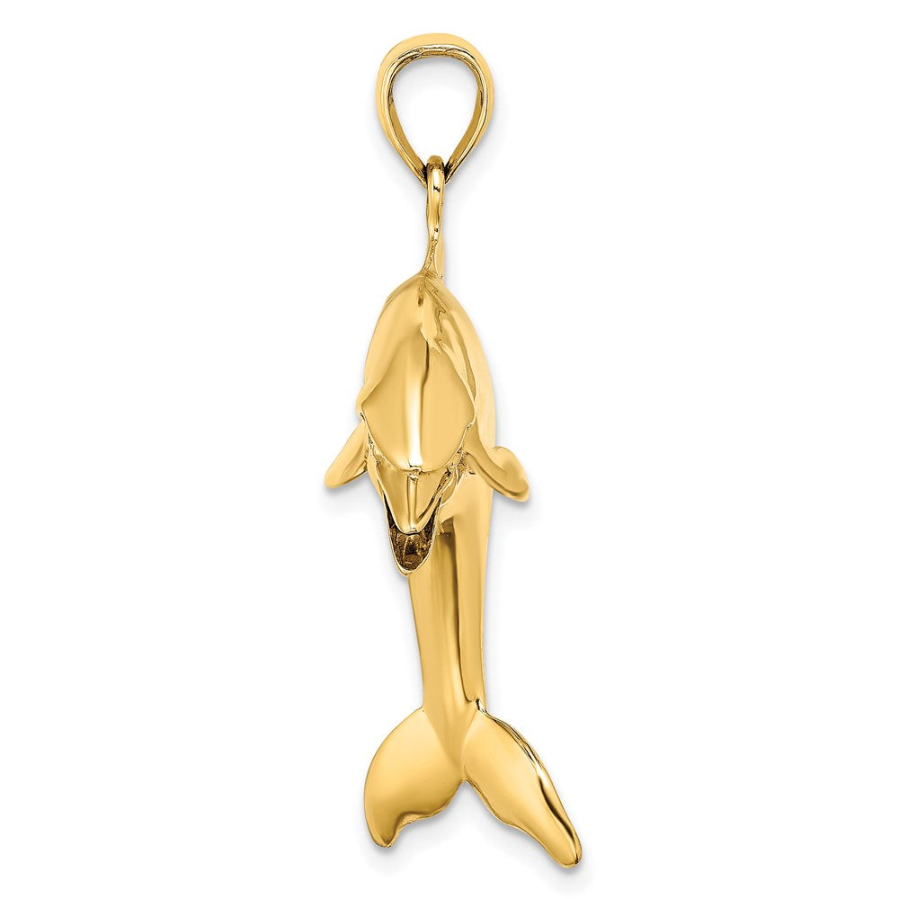 14K Gelbgold 3D-Anhänger „Springender Delfin" poliert