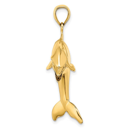 14K Gelbgold 3D-Anhänger „Springender Delfin" poliert