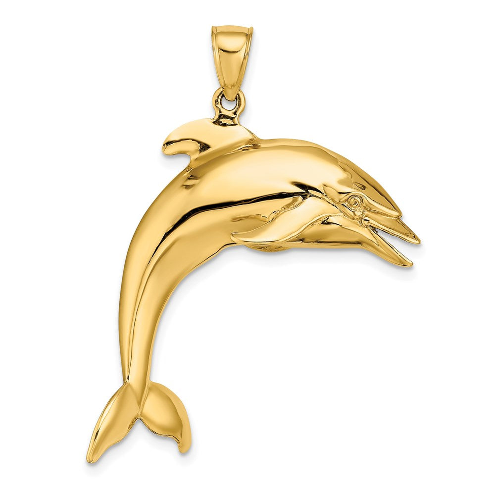 14K Gelbgold 3D-Anhänger „Springender Delfin" poliert
