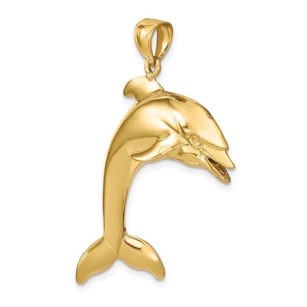 14K Gelbgold 3D-Anhänger „Springender Delfin" poliert