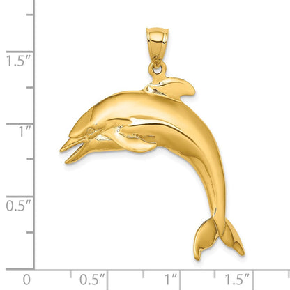 14K Gelbgold 3D-Anhänger „Springender Delfin" poliert