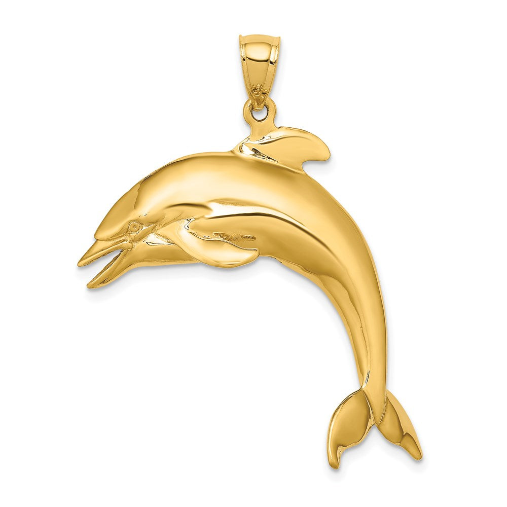 14K Gelbgold 3D-Anhänger „Springender Delfin" poliert
