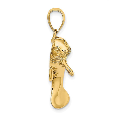 14K Gelbgold 2-D Polierter Schwimmender Manati-Charm