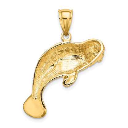 14K Gelbgold 2-D Polierter Schwimmender Manati-Charm
