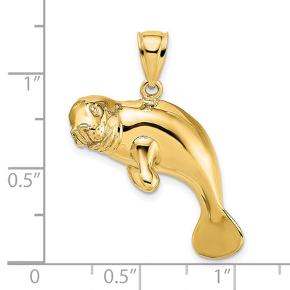 14K Gelbgold 2-D Polierter Schwimmender Manati-Charm