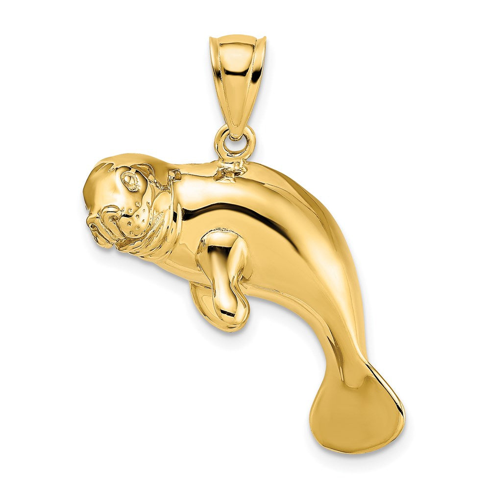 14K Gelbgold 2-D Polierter Schwimmender Manati-Charm