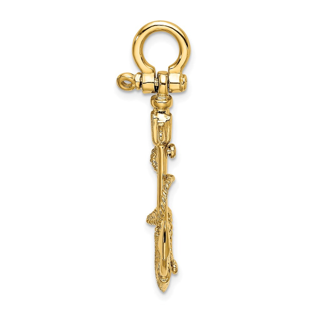 14K Gelbgold 3-D Anker-Charm mit Textur, Seil und Karabinerbügel
