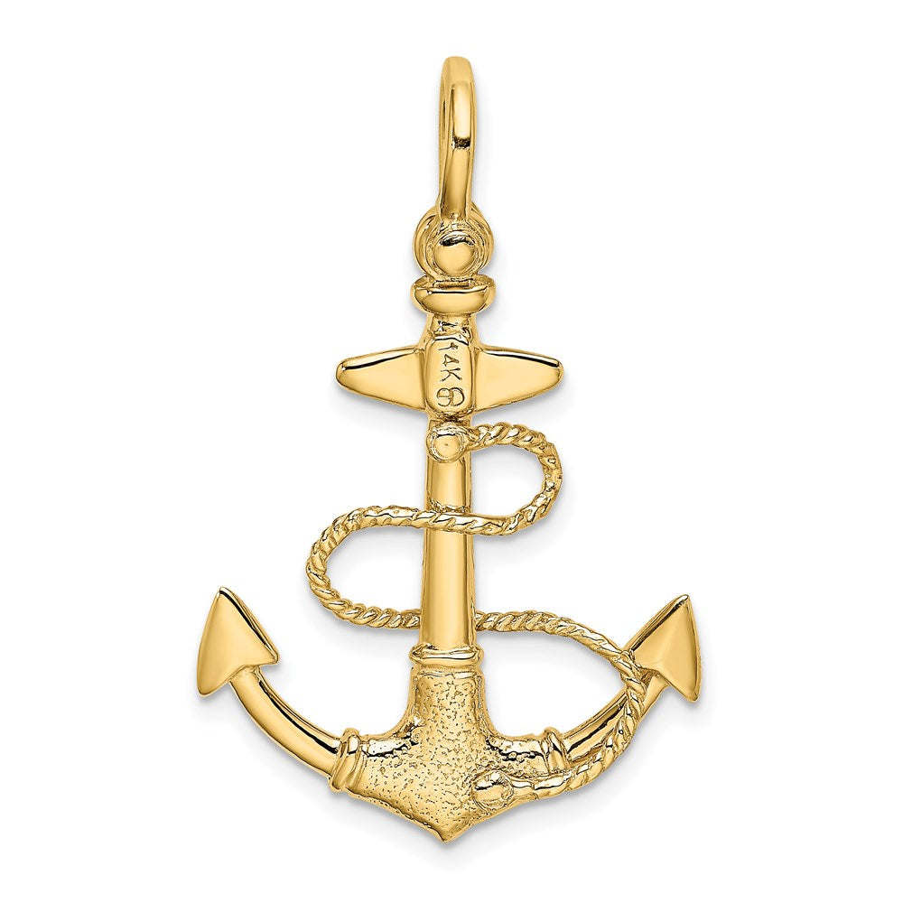 14K Gelbgold 3-D Anker-Charm mit Textur, Seil und Karabinerbügel