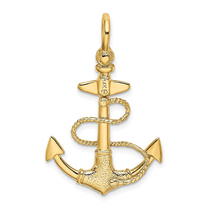 14K Gelbgold 3-D Anker-Charm mit Textur, Seil und Karabinerbügel