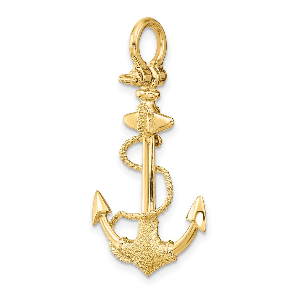 14K Gelbgold 3-D Anker-Charm mit Textur, Seil und Karabinerbügel
