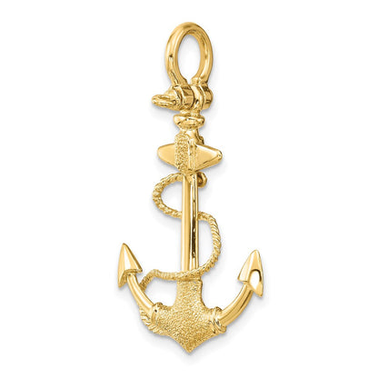 14K Gelbgold 3-D Anker-Charm mit Textur, Seil und Karabinerbügel