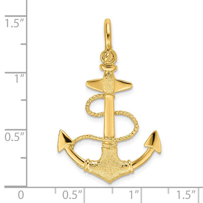 14K Gelbgold 3-D Anker-Charm mit Textur, Seil und Karabinerbügel
