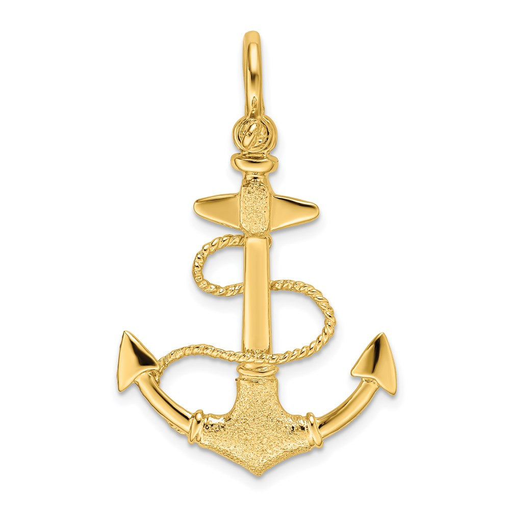 14K Gelbgold 3-D Anker-Charm mit Textur, Seil und Karabinerbügel
