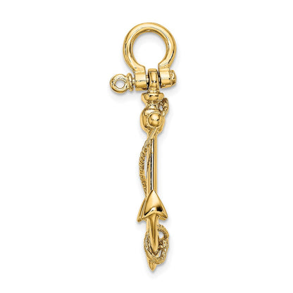 14K Gelbgold 3-D Anker-Charm mit langem T-Steg und Bügelöse