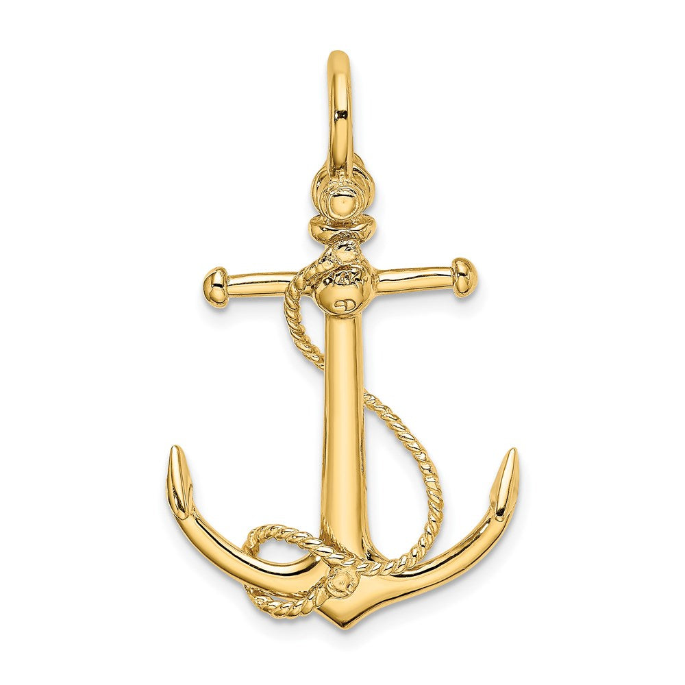 14K Gelbgold 3-D Anker-Charm mit langem T-Steg und Bügelöse