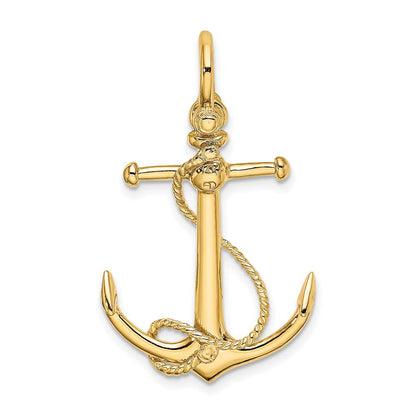 14K Gelbgold 3-D Anker-Charm mit langem T-Steg und Bügelöse