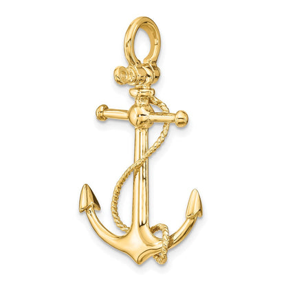 14K Gelbgold 3-D Anker-Charm mit langem T-Steg und Bügelöse
