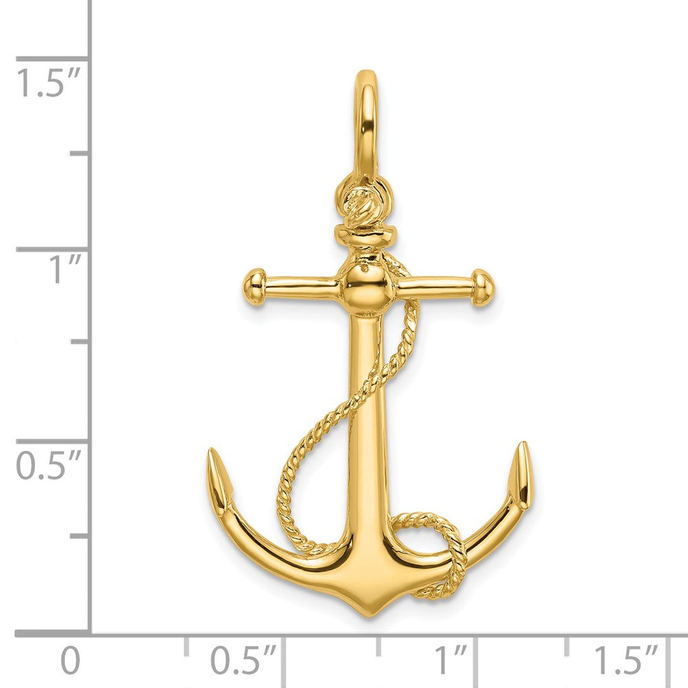 14K Gelbgold 3-D Anker-Charm mit langem T-Steg und Bügelöse