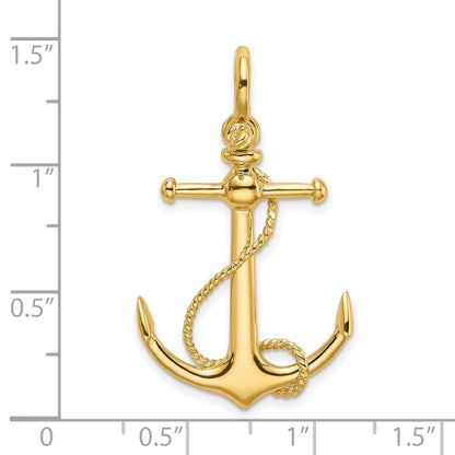 14K Gelbgold 3-D Anker-Charm mit langem T-Steg und Bügelöse