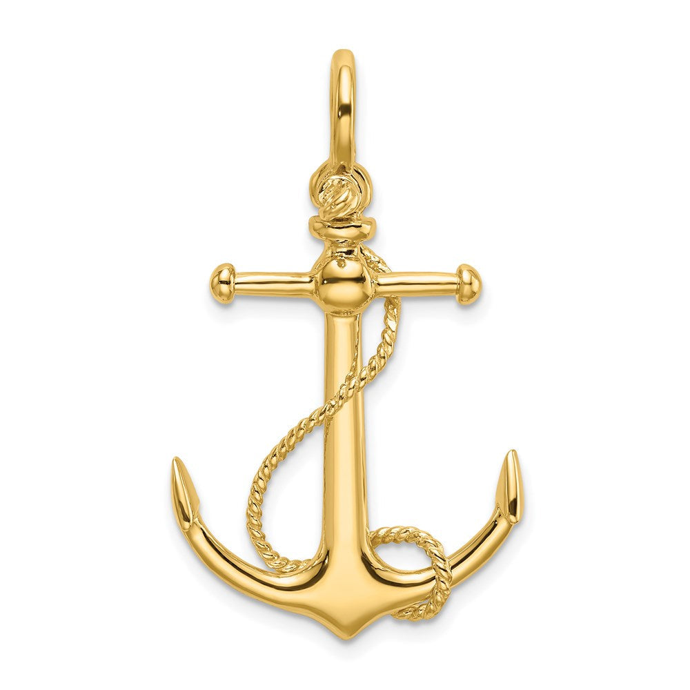 14K Gelbgold 3-D Anker-Charm mit langem T-Steg und Bügelöse