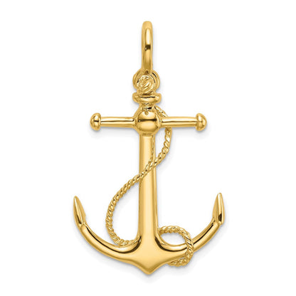 14K Gelbgold 3-D Anker-Charm mit langem T-Steg und Bügelöse