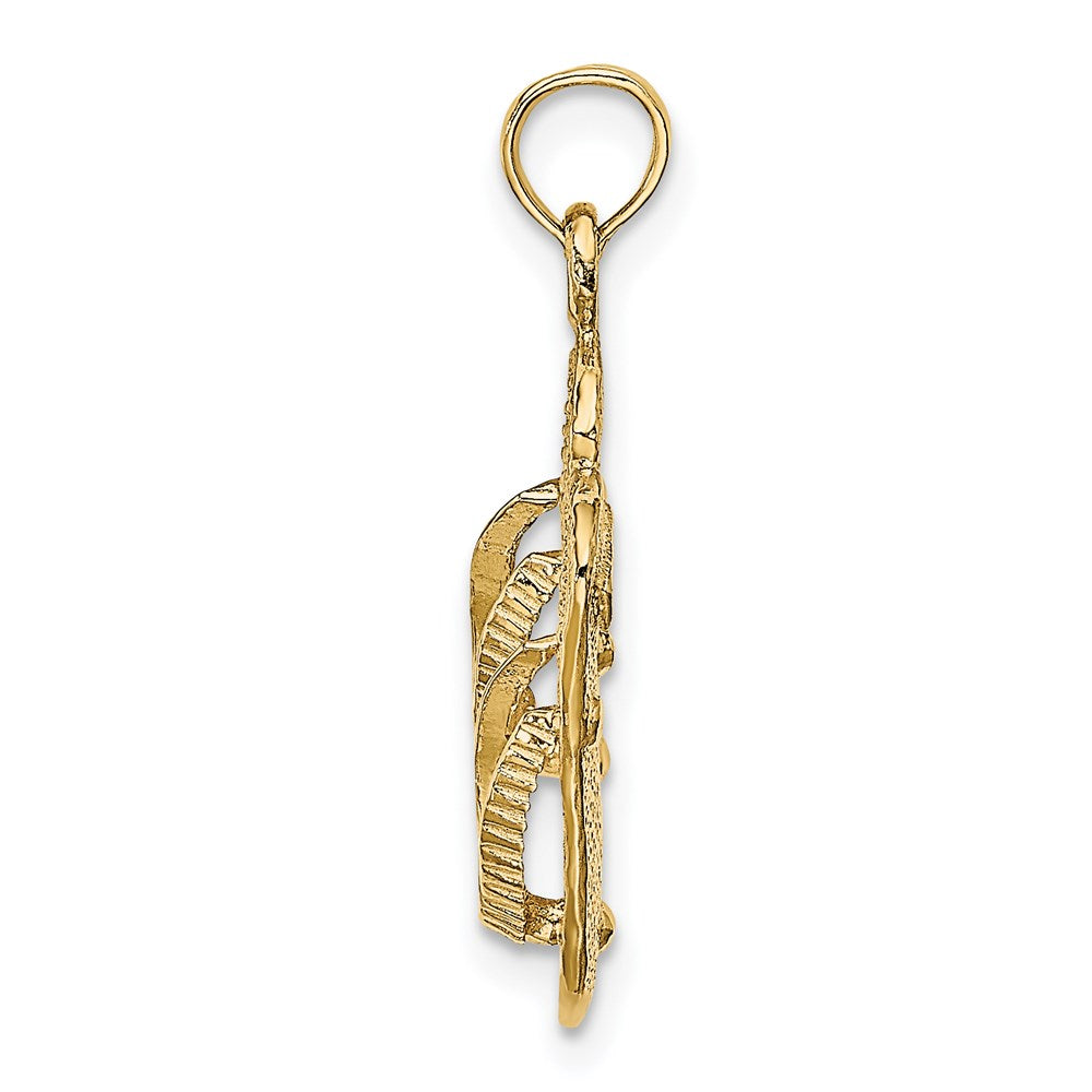 14K Gelbgold Großer Strukturierter Doppel-Flip-Flop-Charm mit Riemen