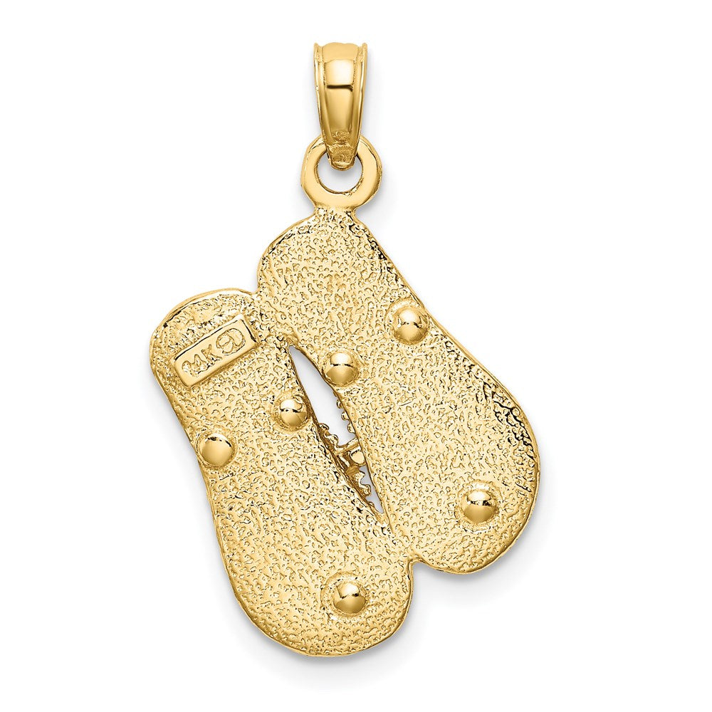 14K Gelbgold Großer Strukturierter Doppel-Flip-Flop-Charm mit Riemen