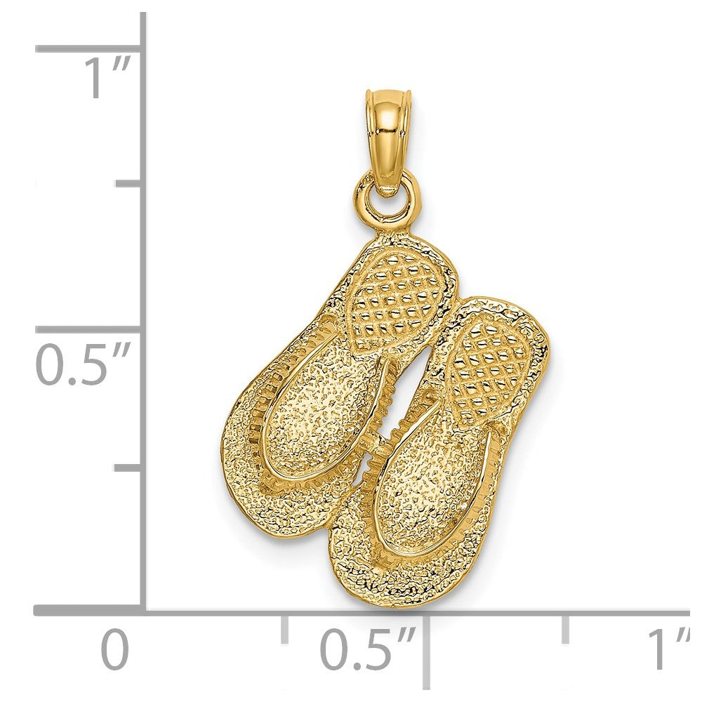 14K Gelbgold Großer Strukturierter Doppel-Flip-Flop-Charm mit Riemen
