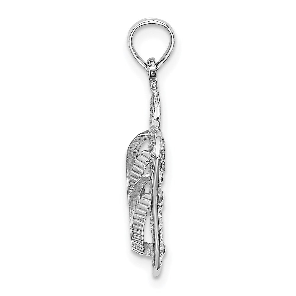 14K Weißgold Großer Strukturierter Riemen Doppel-Flip-Flop-Charm