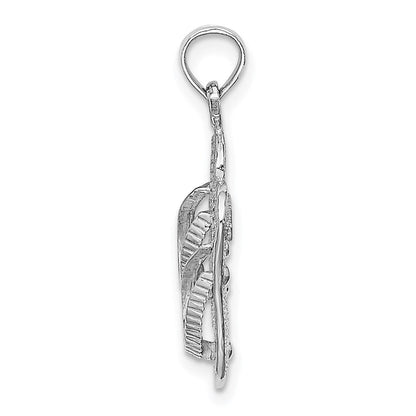 14K Weißgold Großer Strukturierter Riemen Doppel-Flip-Flop-Charm