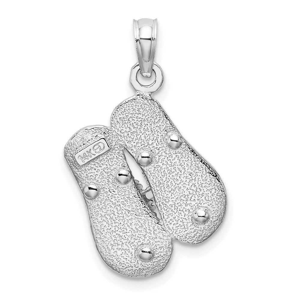 14K Weißgold Großer Strukturierter Riemen Doppel-Flip-Flop-Charm