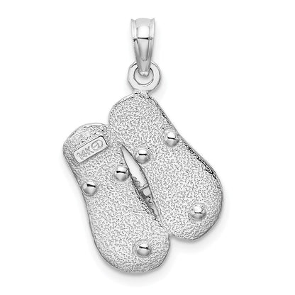 14K Weißgold Großer Strukturierter Riemen Doppel-Flip-Flop-Charm