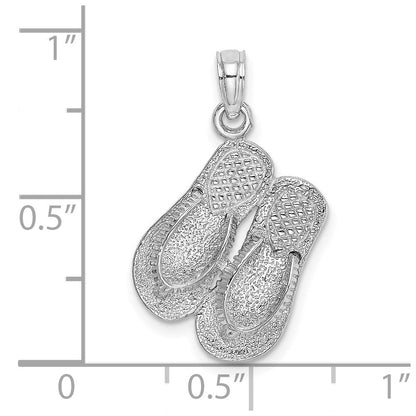 14K Weißgold Großer Strukturierter Riemen Doppel-Flip-Flop-Charm