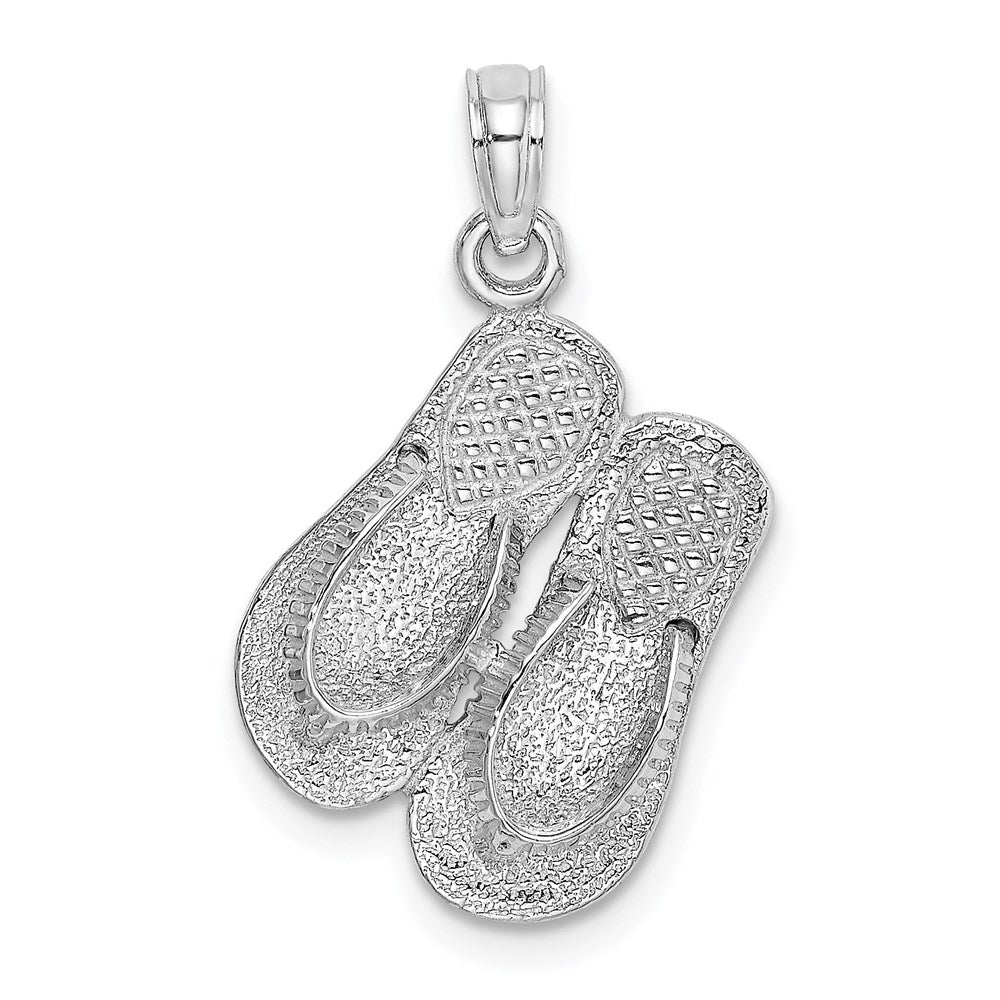 14K Weißgold Großer Strukturierter Riemen Doppel-Flip-Flop-Charm