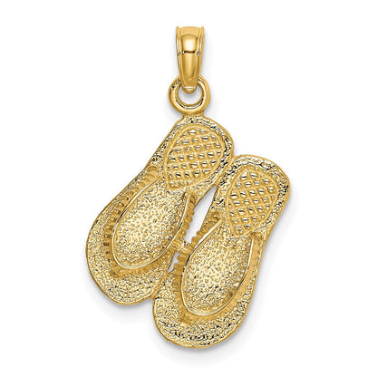 14K Gelbgold Großer Strukturierter Doppel-Flip-Flop-Charm mit Riemen