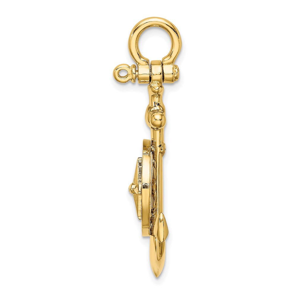 14K Gelbgold 3-D Anker-Anhänger klein mit Nautikkompass-Charm