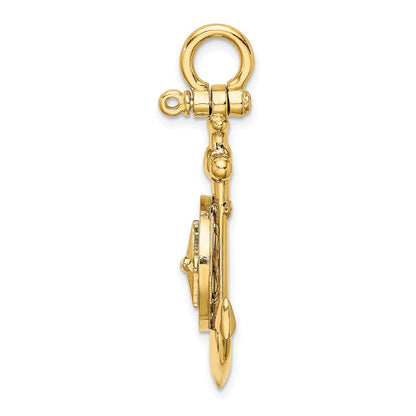 14K Gelbgold 3-D Anker-Anhänger klein mit Nautikkompass-Charm