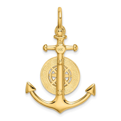 14K Gelbgold 3-D Anker-Anhänger klein mit Nautikkompass-Charm