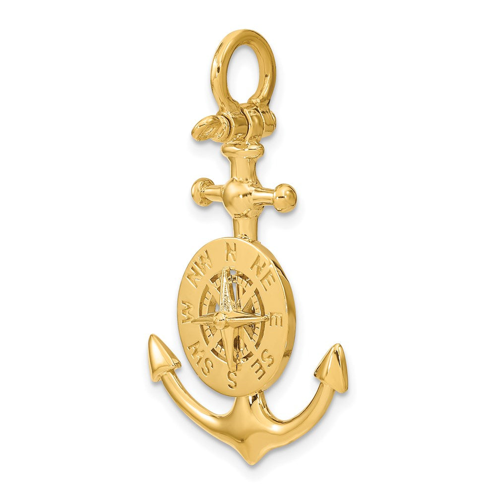 14K Gelbgold 3-D Anker-Anhänger klein mit Nautikkompass-Charm
