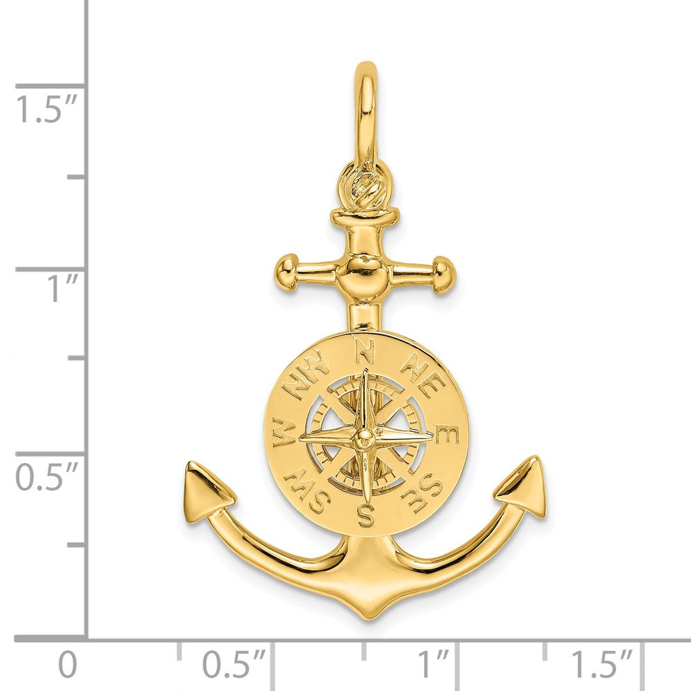 14K Gelbgold 3-D Anker-Anhänger klein mit Nautikkompass-Charm