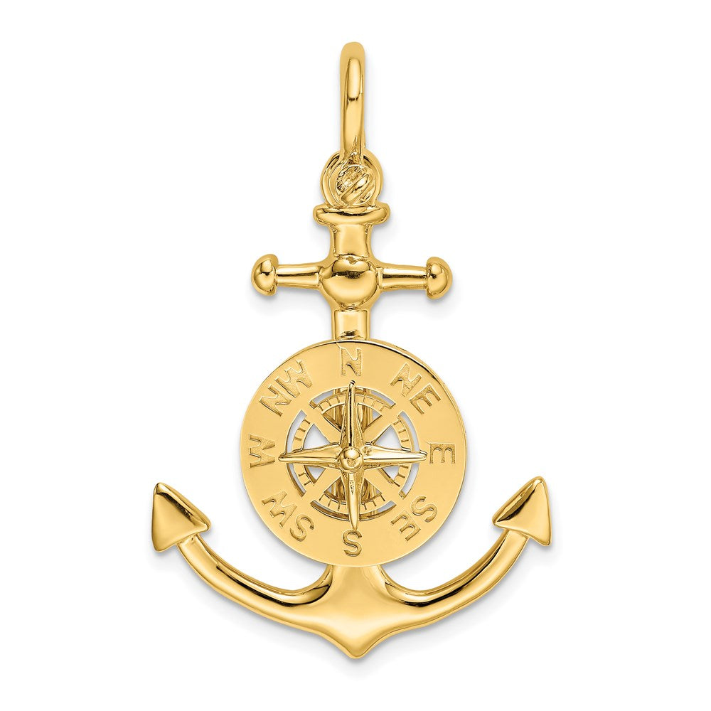 14K Gelbgold 3-D Anker-Anhänger klein mit Nautikkompass-Charm