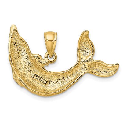 14 Karat Gelbgold Delfin-Charm, poliert und strukturiert