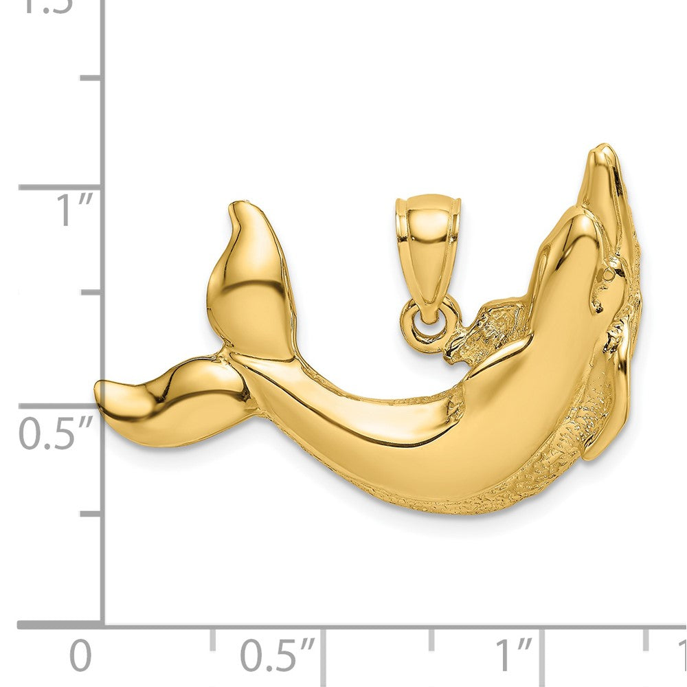 14 Karat Gelbgold Delfin-Charm, poliert und strukturiert