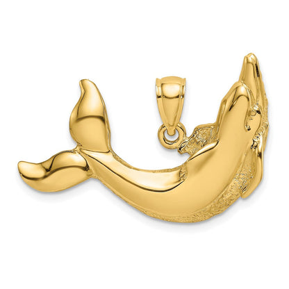 14 Karat Gelbgold Delfin-Charm, poliert und strukturiert