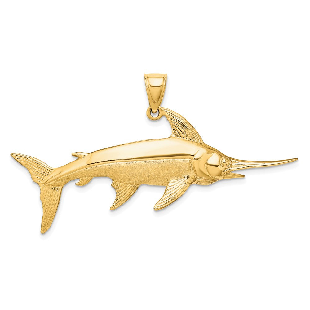 14K Gelbgold 3-D Poliert/Satin Schwertfisch-Charm