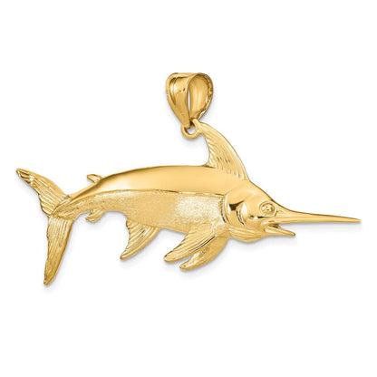 14K Gelbgold 3-D Poliert/Satin Schwertfisch-Charm