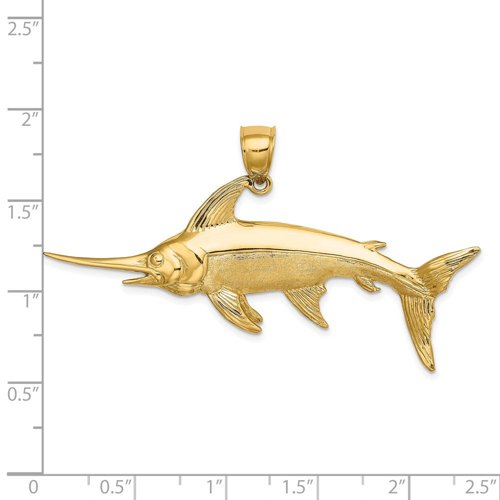 14K Gelbgold 3-D Poliert/Satin Schwertfisch-Charm