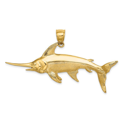 14K Gelbgold 3-D Poliert/Satin Schwertfisch-Charm