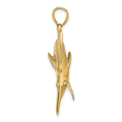 14 Karat Gelbgold 3-D Poliert/Satin Blauer Marlin-Charm