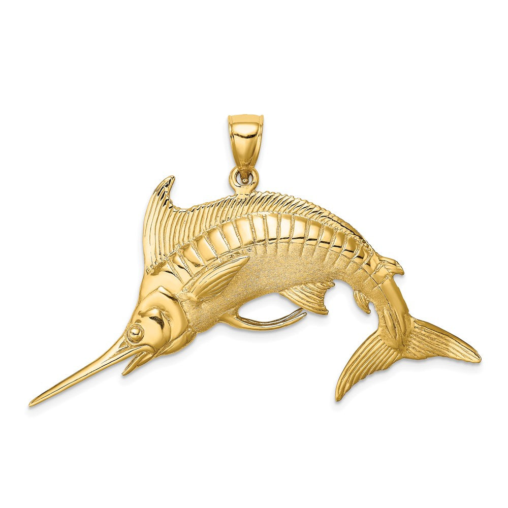 14 Karat Gelbgold 3-D Poliert/Satin Blauer Marlin-Charm